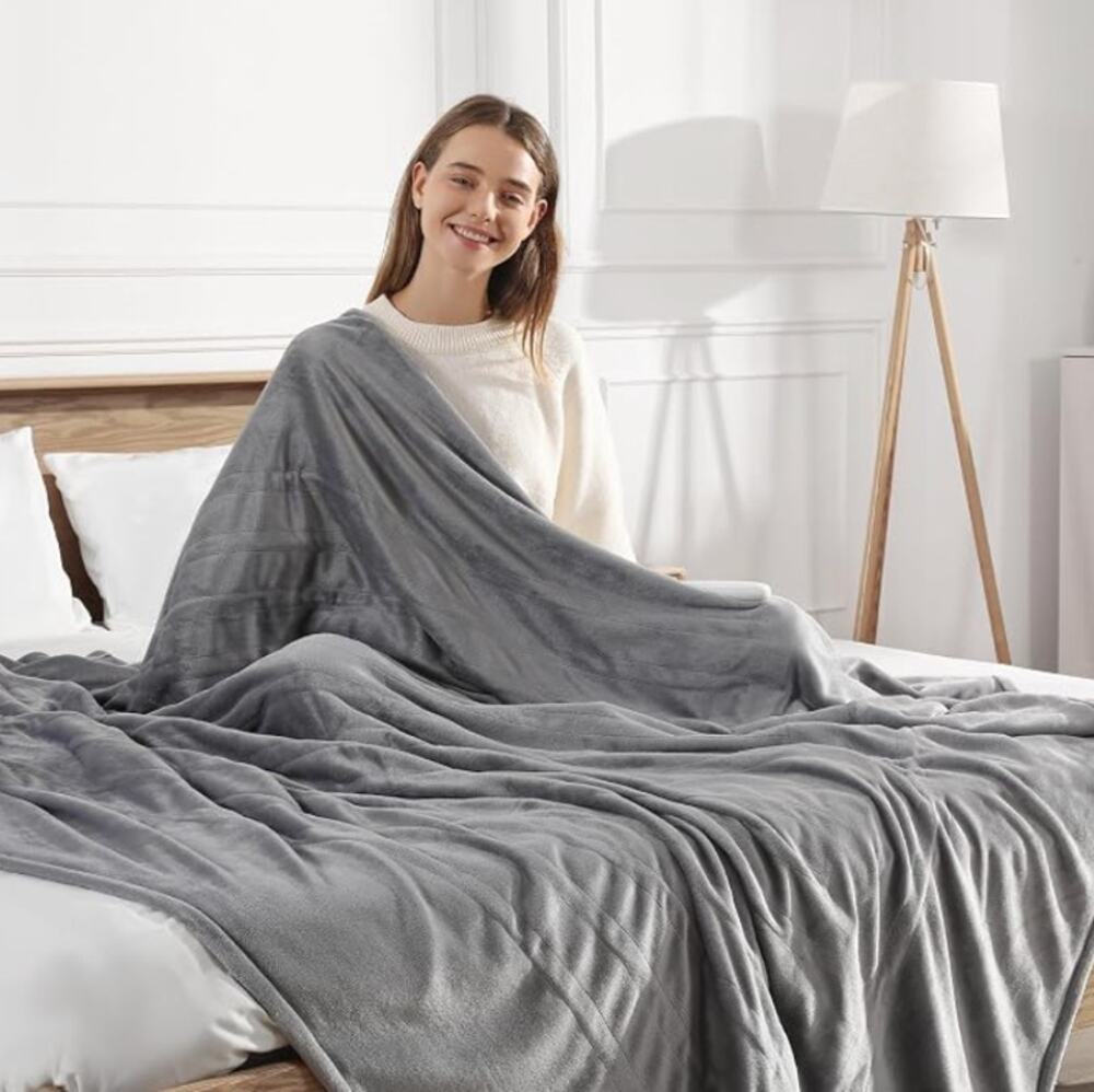 Electric Cozy Heated Blanket Full Size with 5 Heat Levels & 10 Hrs Timer (Grey)
